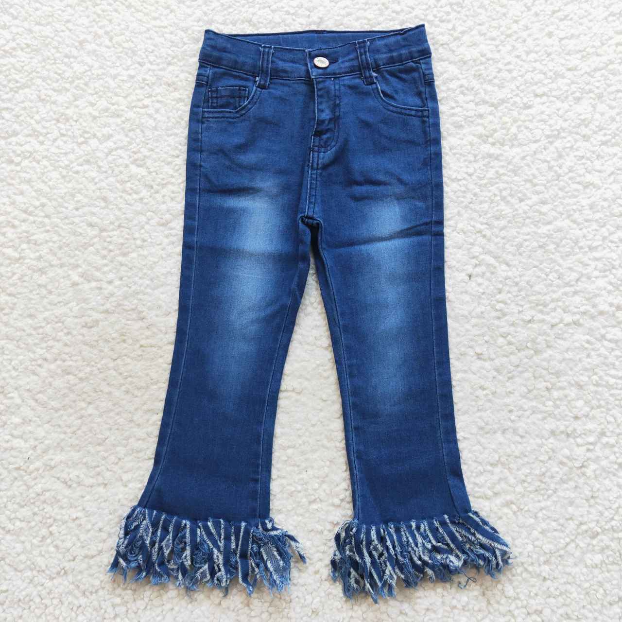 Blue Denim Fringed Jeans Girls Fall Pants D4-29