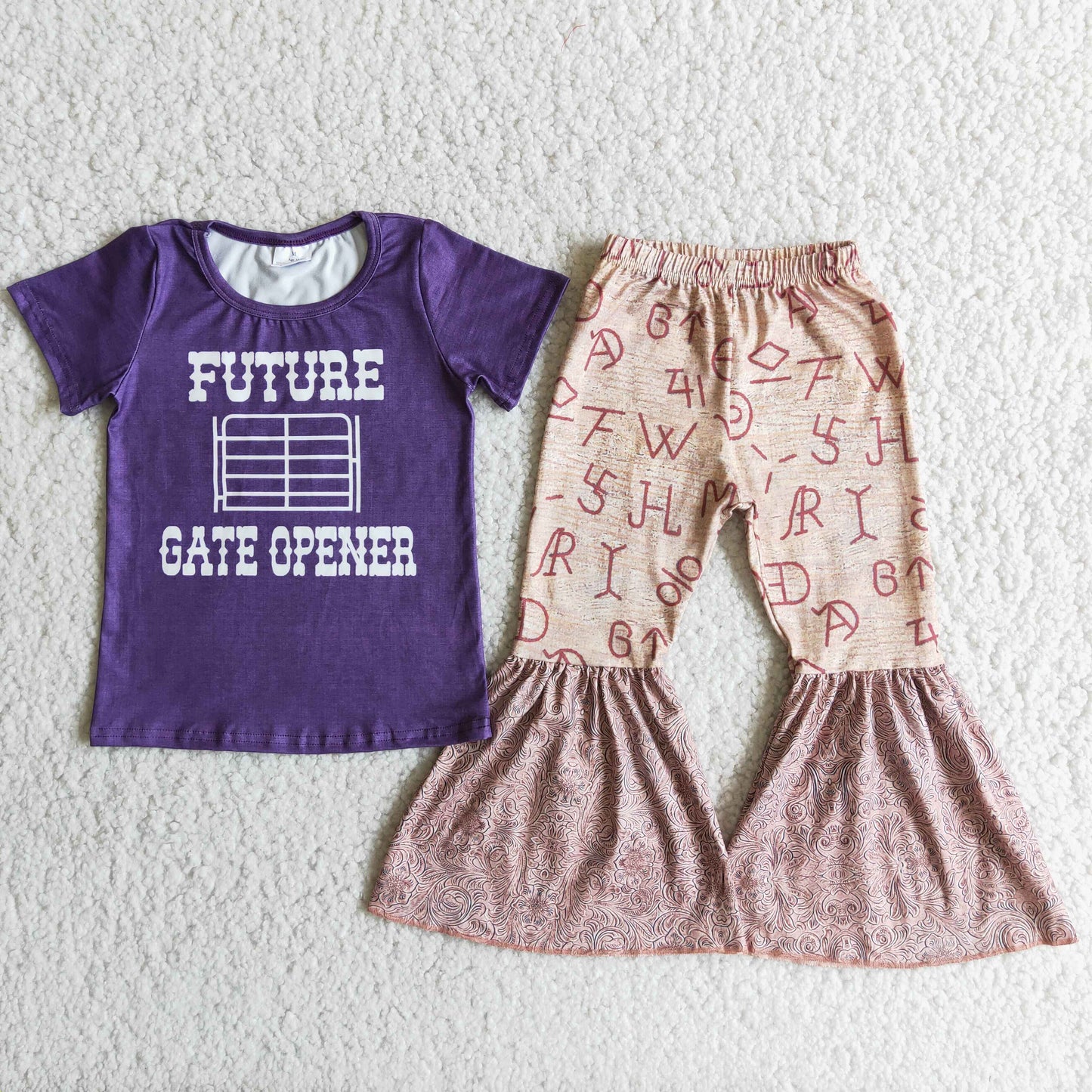 (Promotion)D6-30 FUTURE Purple Top Wild Bell Pants Girls Western Outfits