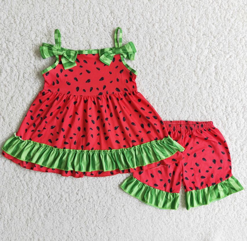 (Promotion)Sleeveless ruffles shorts watermelon design summer outfits D7-30