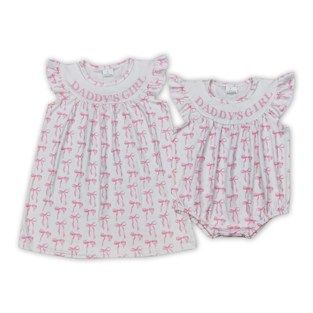 DADDY'S GIRL Pink Bows Print Girls Summer Clothes Sisters Wear