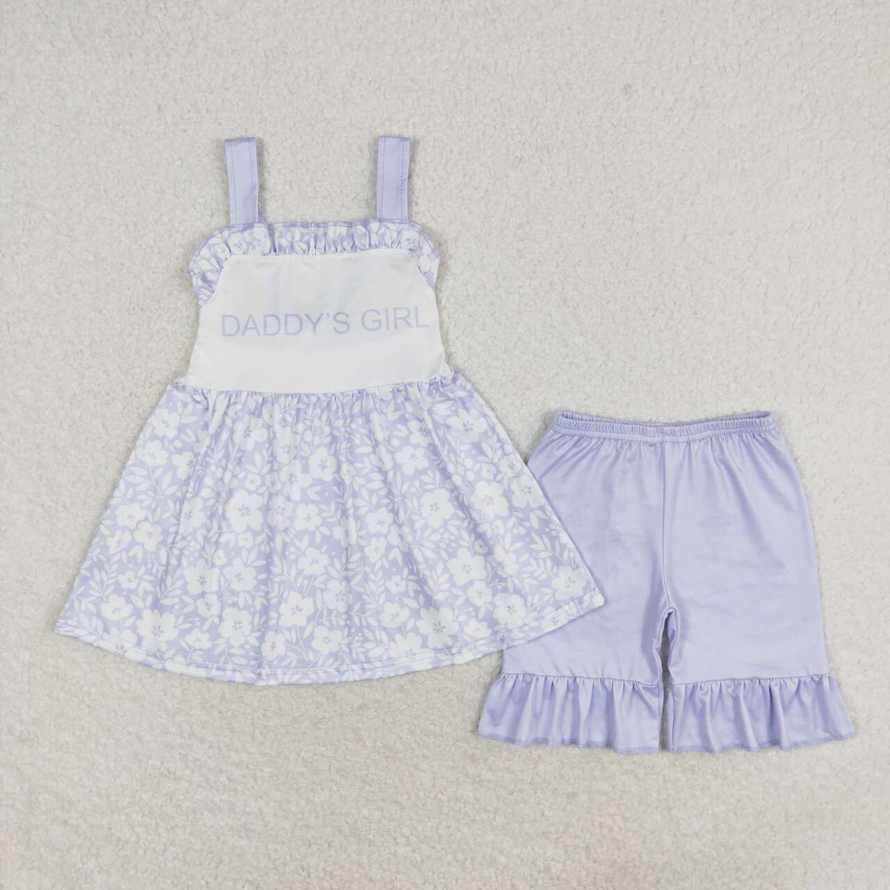 GSSO1069 Daddy's Girl Flowers Tunic Top Ruffle Shorts Girls Summer Clothes Set