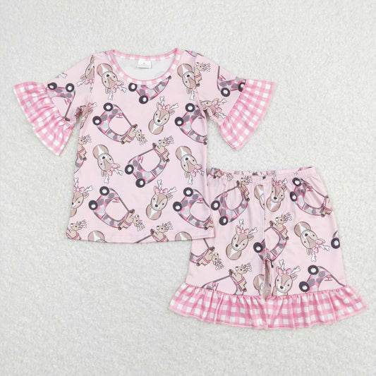GSSO0401 Camo Truck Deer Print Girls Shorts Pajamas Clothes Set