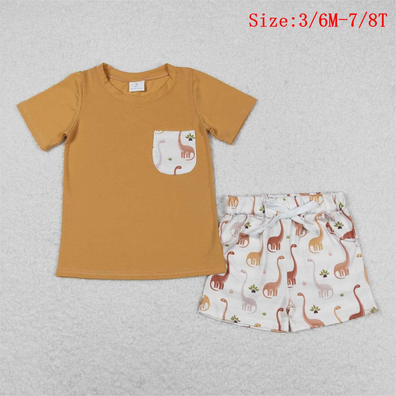 BSSO0464 Pocket Top Dino Shorts Boys Summer Cothes Set