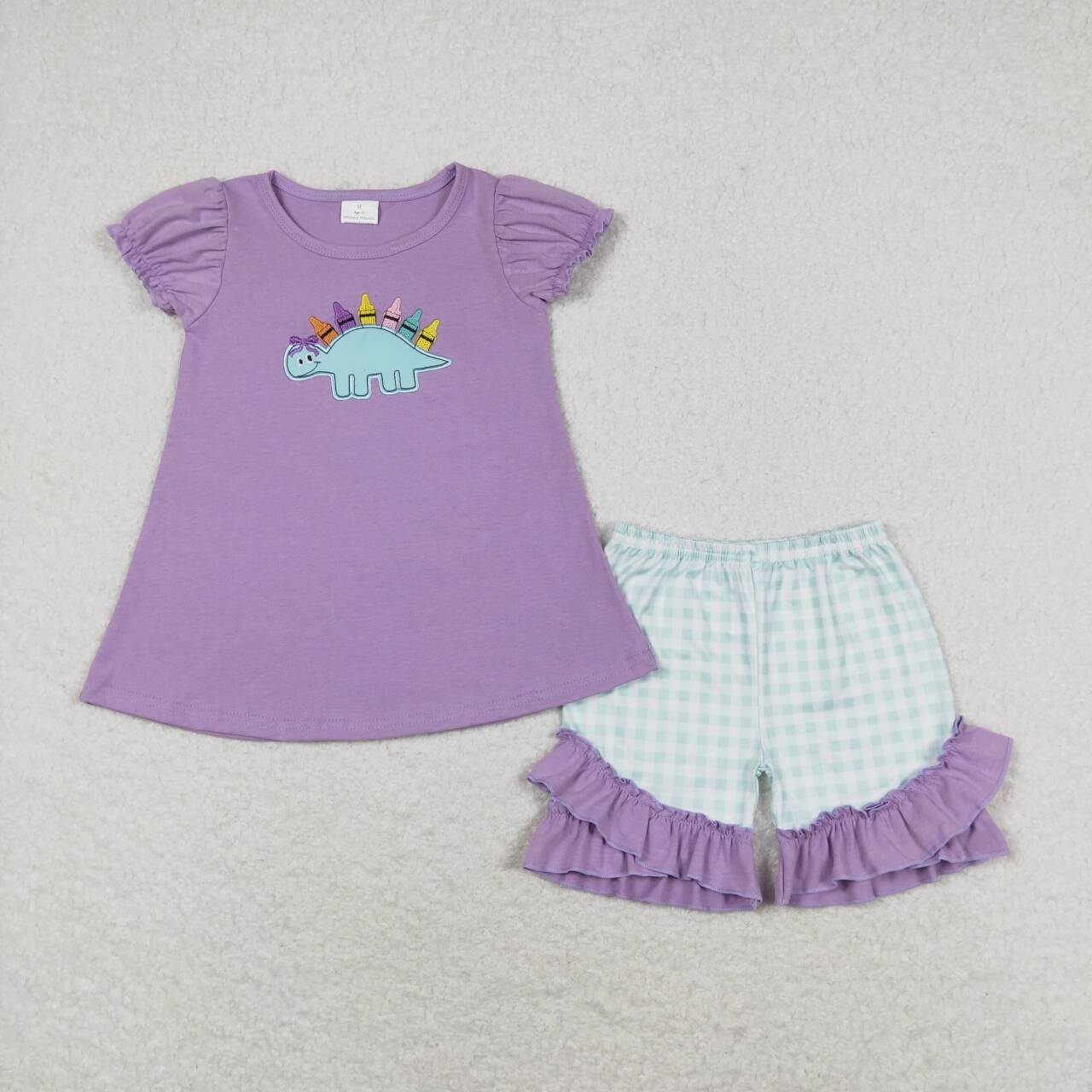 Dino Pen Embroidery Top Plaid Shorts Sibling Back to School Matching Clothes
