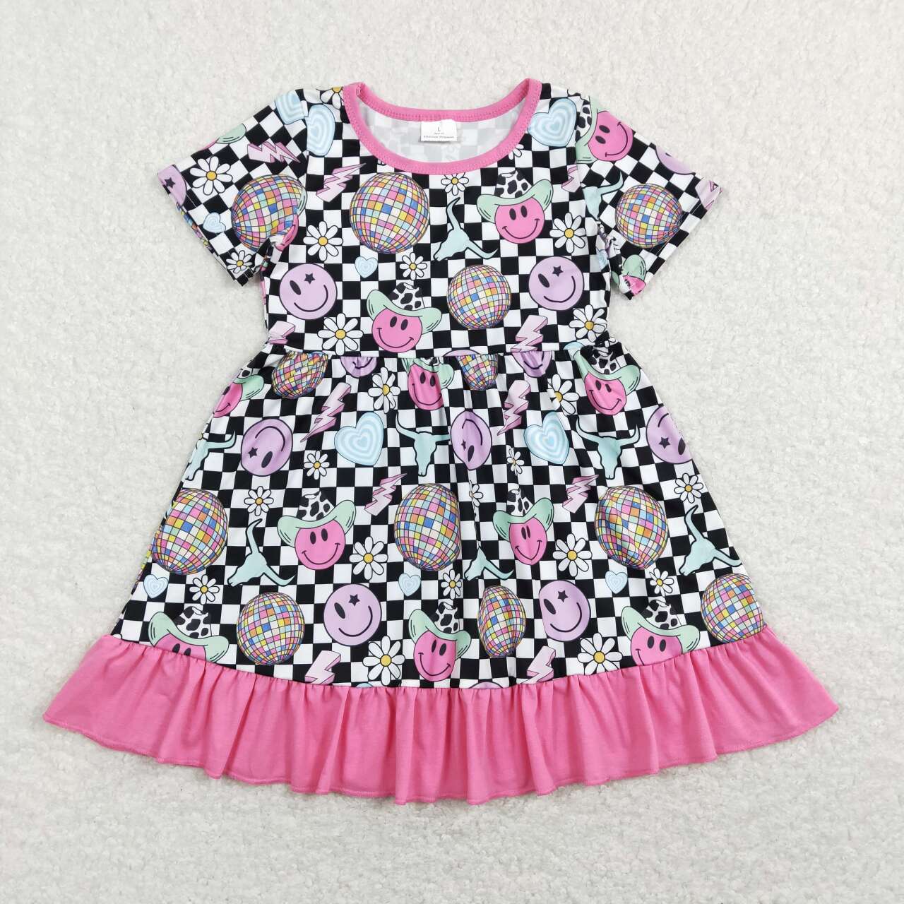 GSD0757 Disco Cow Skull Print Girls Western Knee Length Dress
