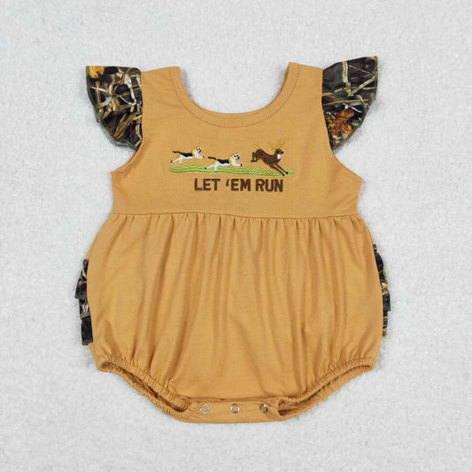 SR1219 Dog Deer Embroidery Baby Girls Summer Hunting Romper