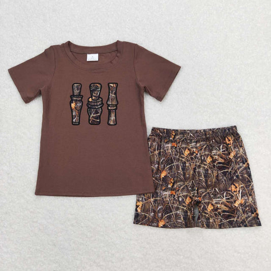 USA-Shop BSSO0780  Duck Call Embroidery Brown Top Branch Camo Shorts Boys Summer Clothes Set
