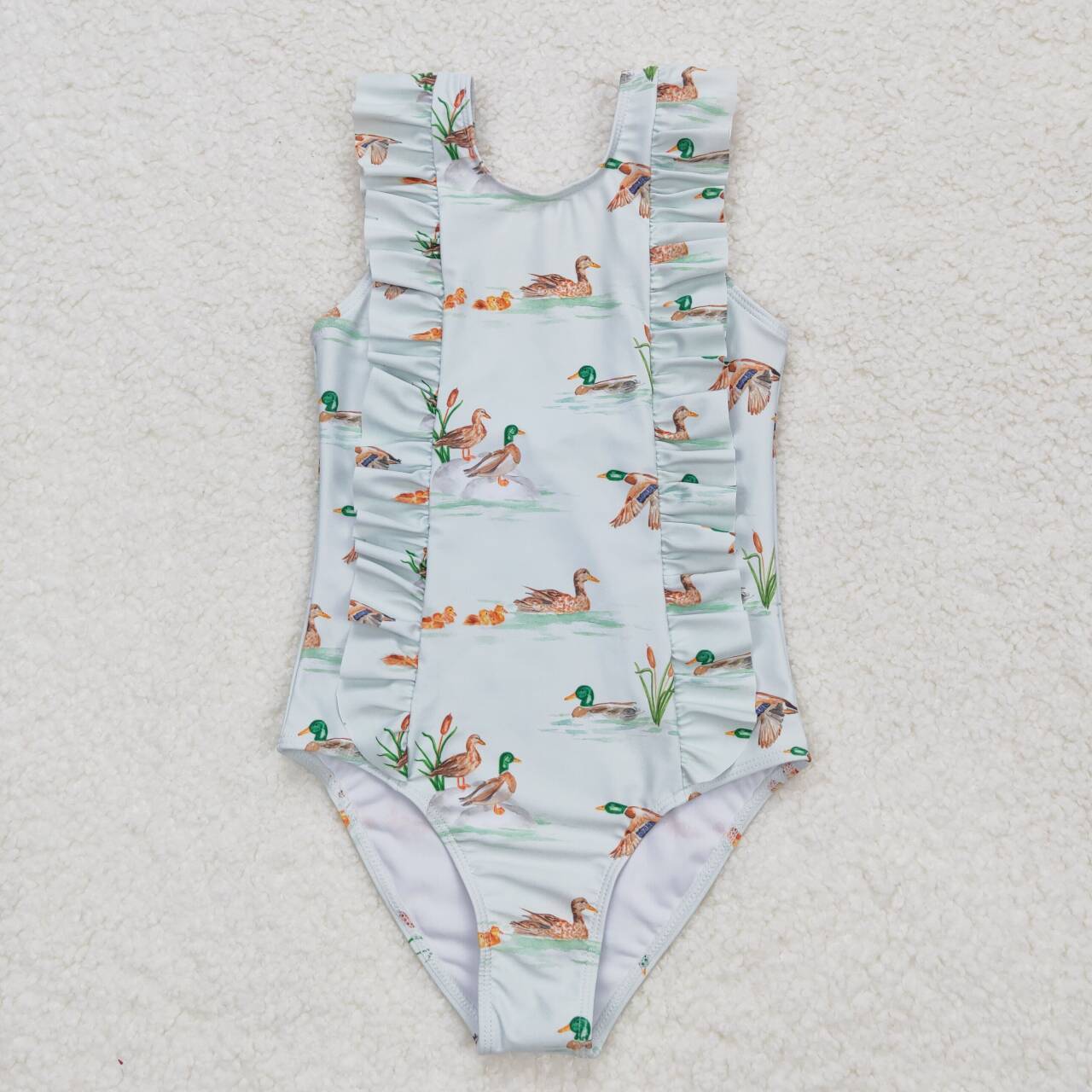 S0265 Duck Print Ruffle Girls 1 Piece Swimsuits