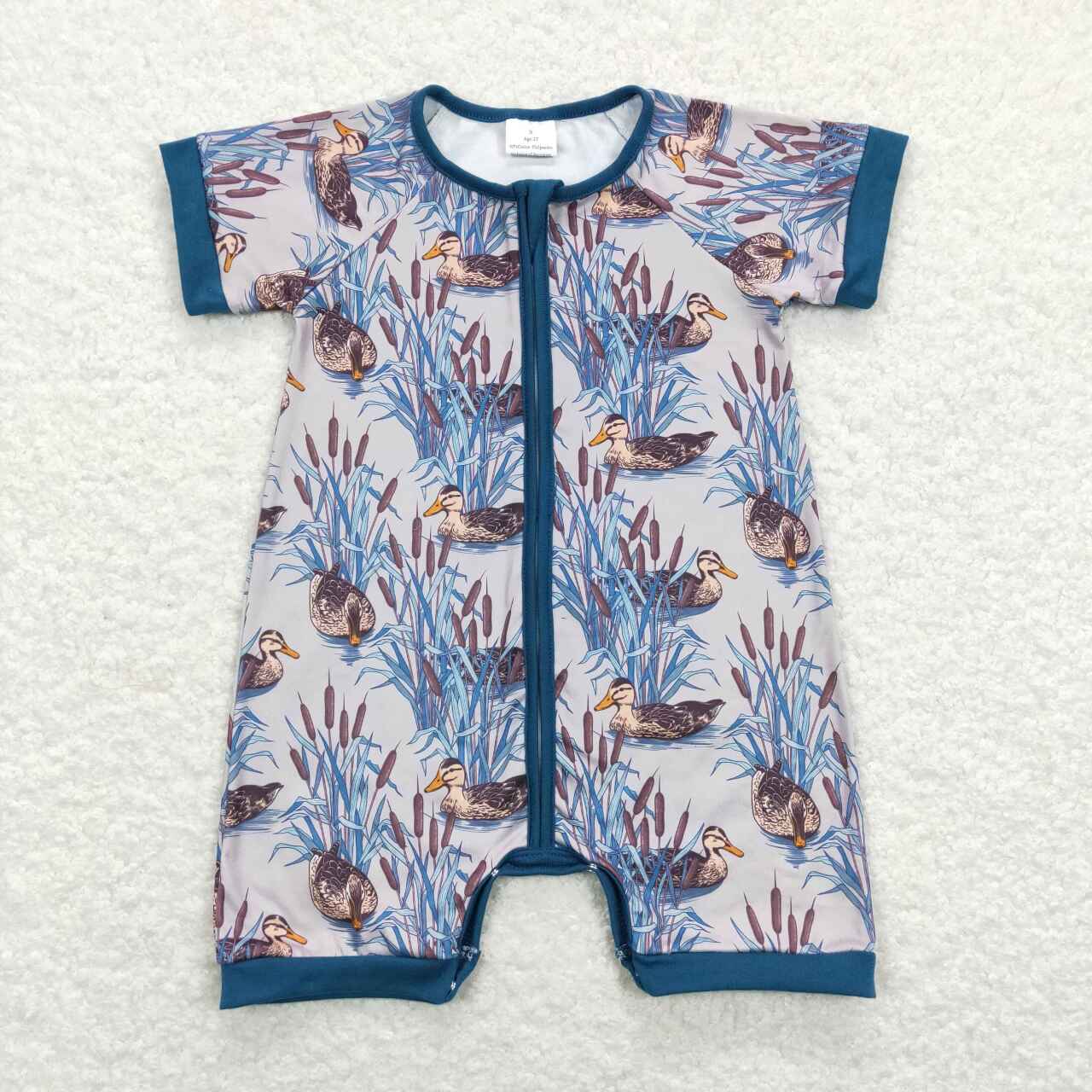 SR0802 Duck Print Baby Boys Summer Zipper Romper