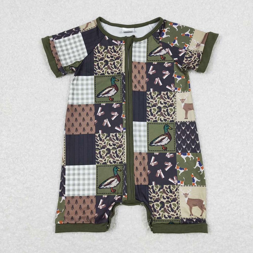 Hunting Design Baby Boys Summer Zipper Sleeper Romper Brothers Wear