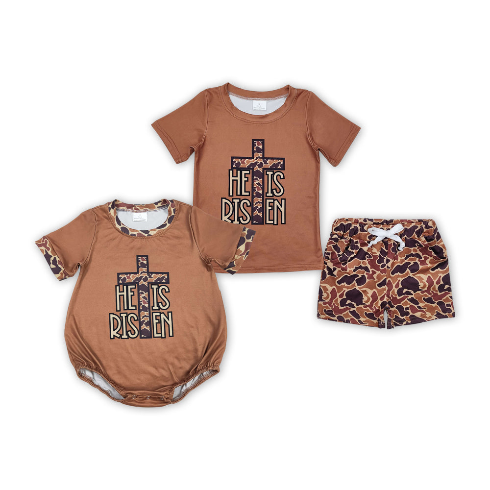 HE IS RISEN Camo Brown Print Brothers Easter Matching Clothes