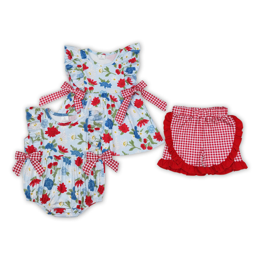 Flowers Blue Print Sisters Summer Matching Clothes