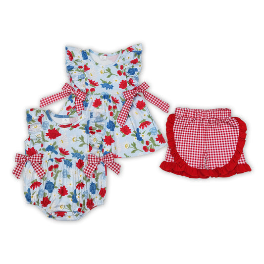 Flowers Blue Print Sisters Summer Matching Clothes
