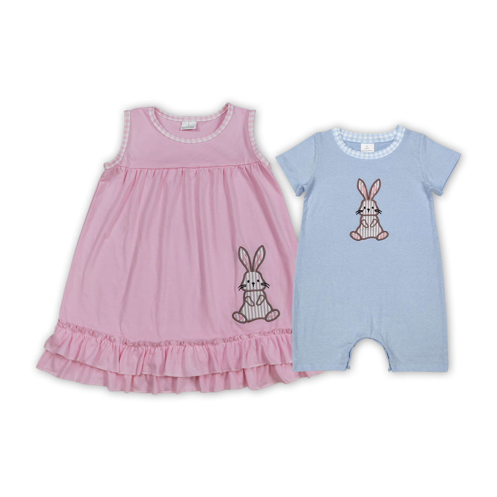 Bunny Embroidery Sibling Easter Matching Clothes