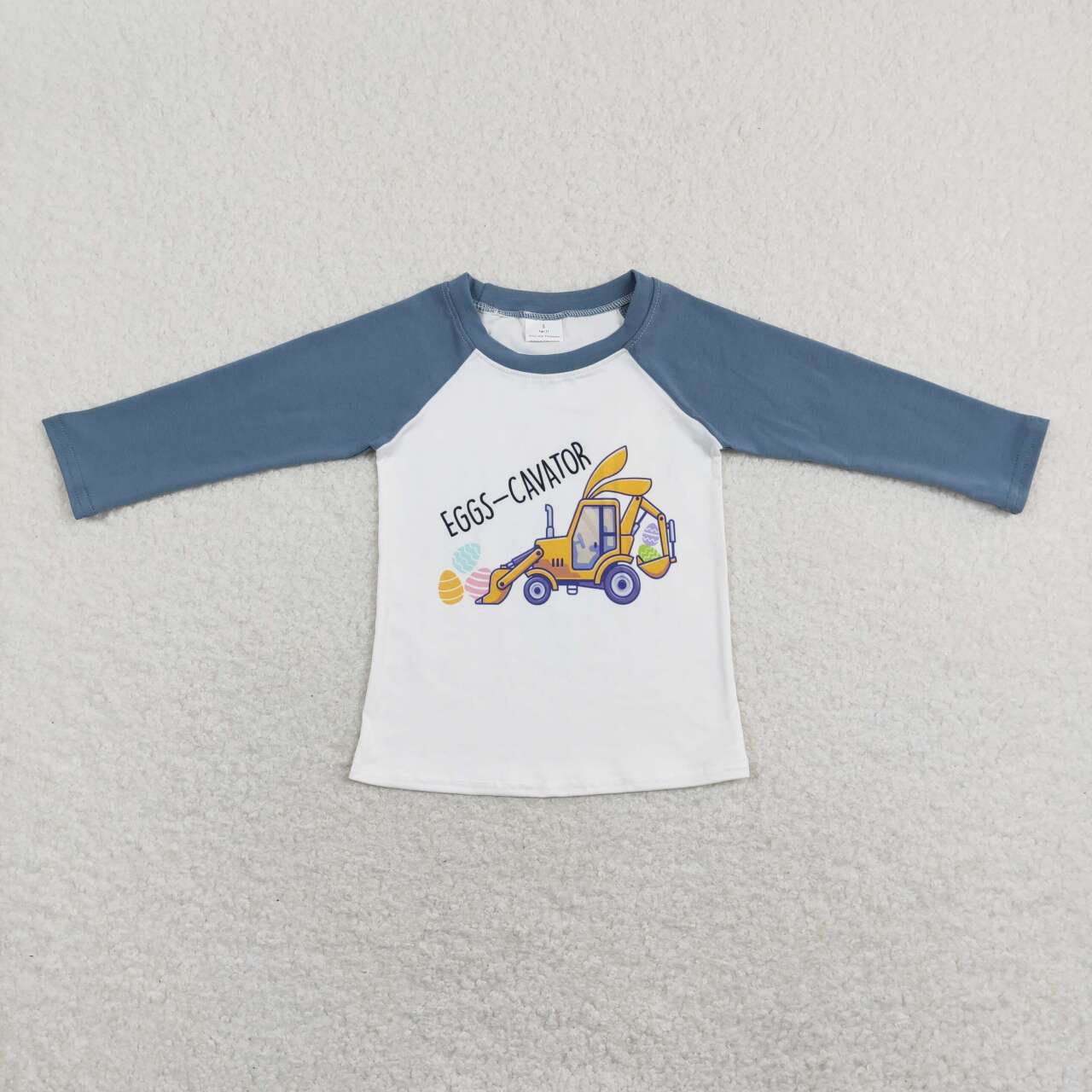 BT0499 Eggs Cavator Print Boys Easter Raglan Sleeve Tee Shirts Top