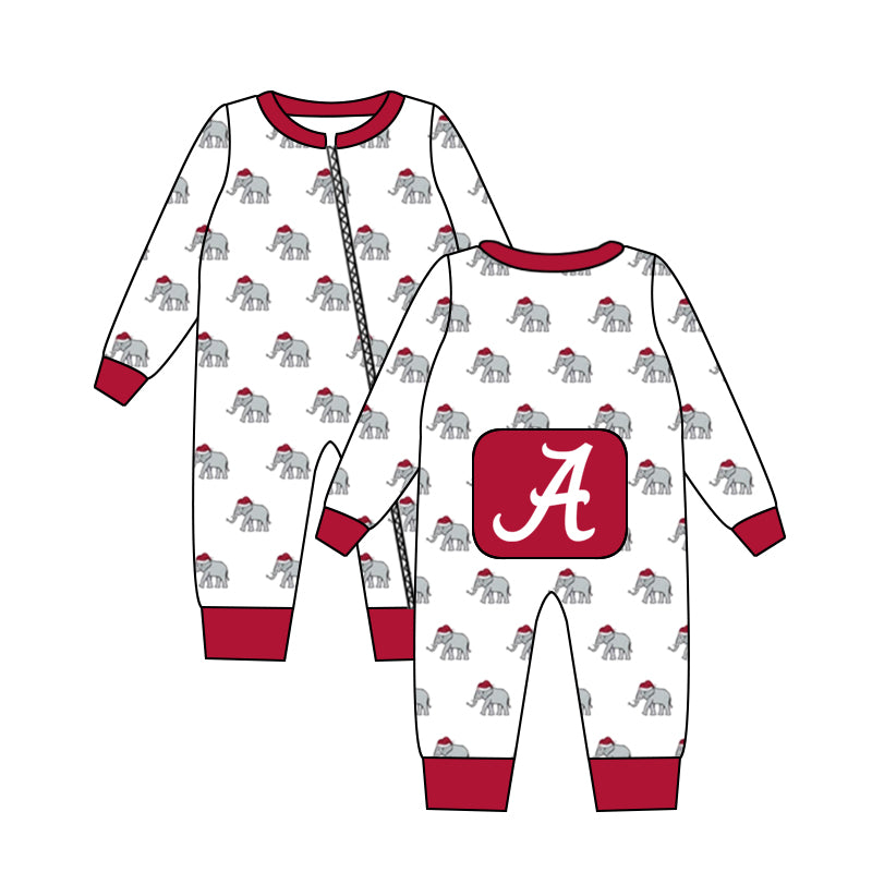 (Custom Design Preorder MOQ 5) Football team Alabama print baby boys Christmas zipper romper