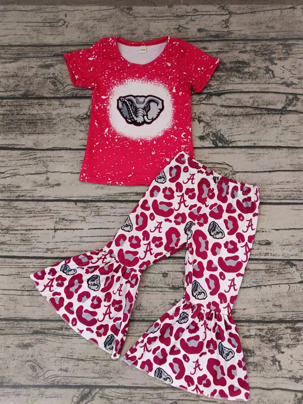 (Custom Design MOQ 5) Wine football team's leopard bell pants girls clothes set