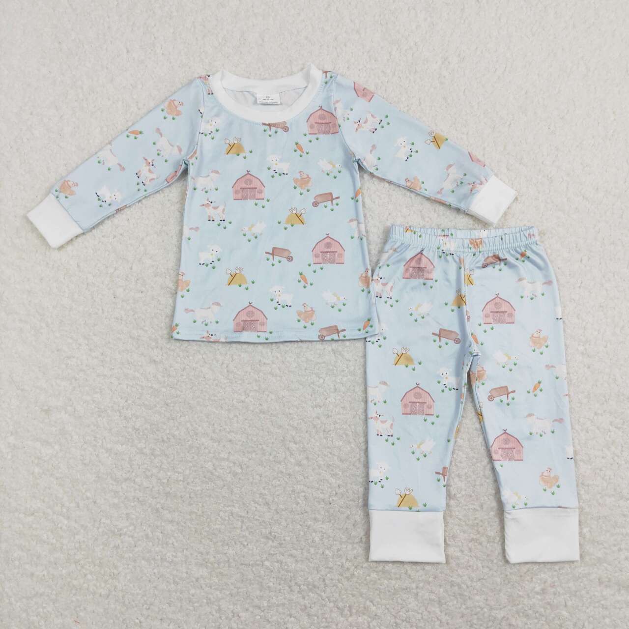 BLP0342 Blue Farm Animals Print Boys Pajamas Clothes Set