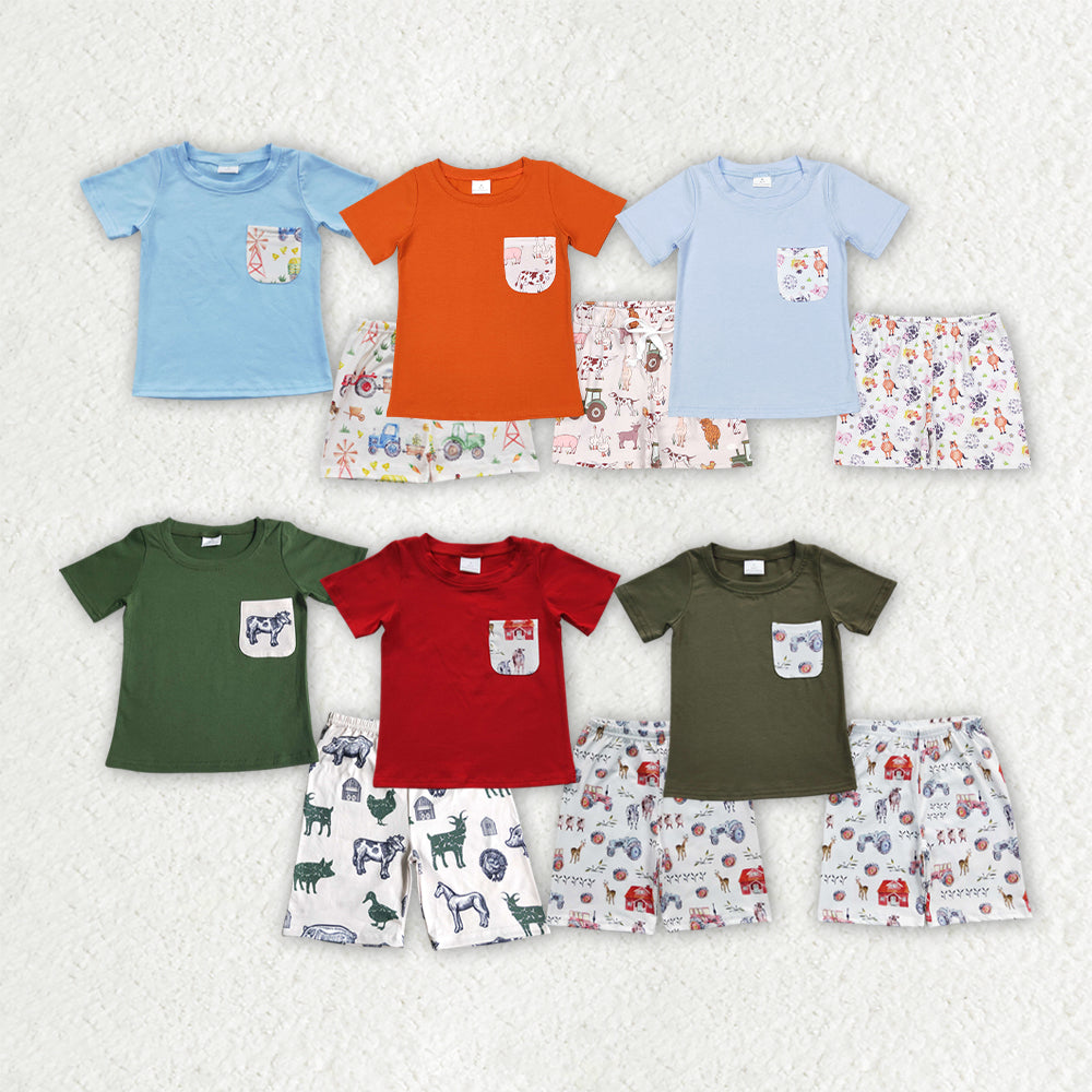 Pocket Top Farm Shorts Boys Summer Outfits Brothers Wear