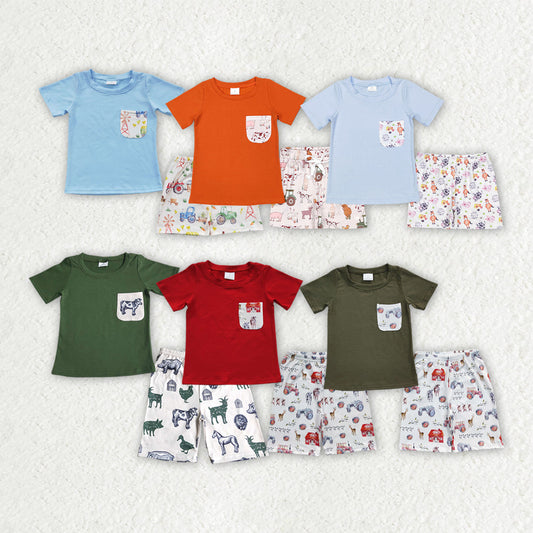 Pocket Top Farm Shorts Boys Summer Outfits Brothers Wear