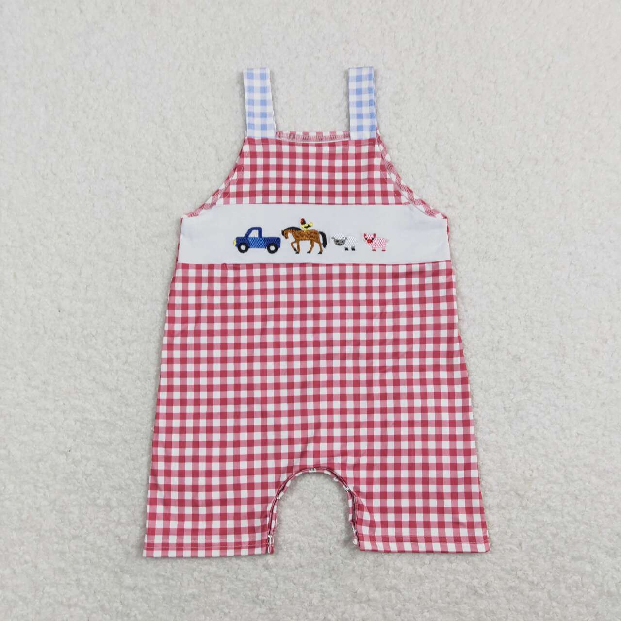 SR0632 Truck Farm Animals Embroidery Baby Boys Summer Romper