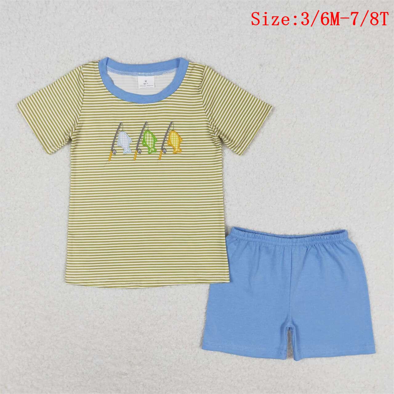 8 Styles Fishing Embroidery Shorts Boys Summer Clothes Set Brothers Wear