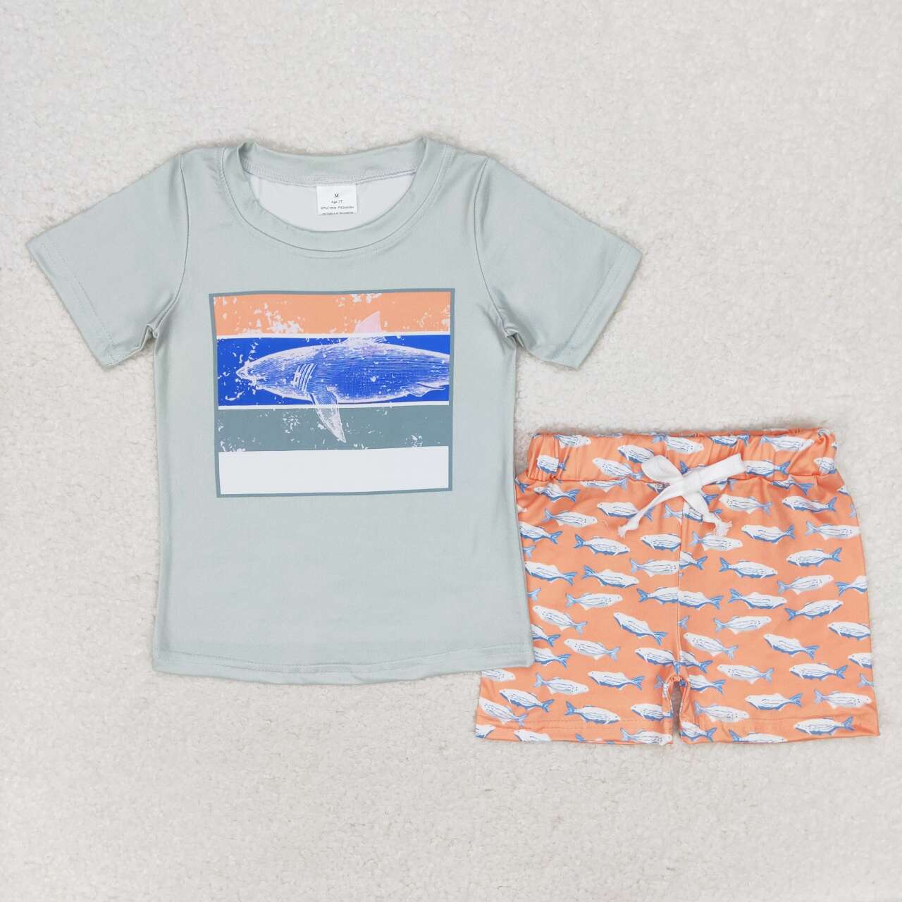 BSSO0899 Shark Fish Print Boys Summer Clothes Set