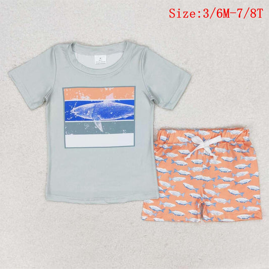 BSSO0899 Shark Fish Print Boys Summer Clothes Set