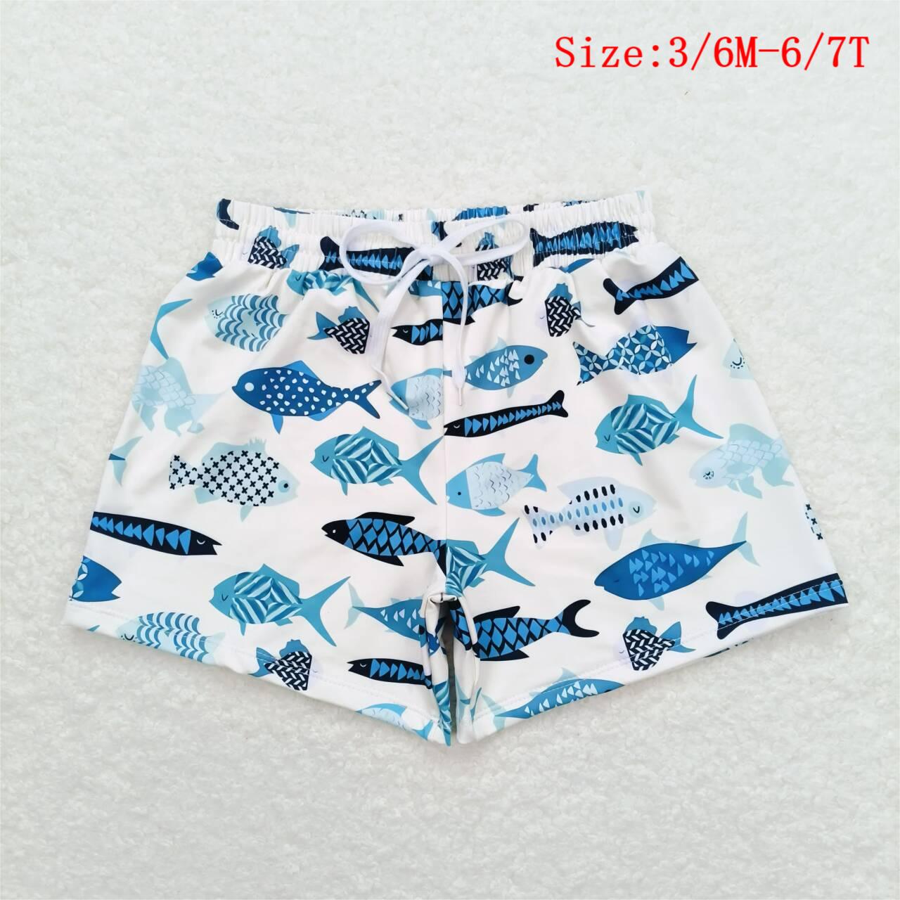 S0399 Fish Print Boys Swim Trunks
