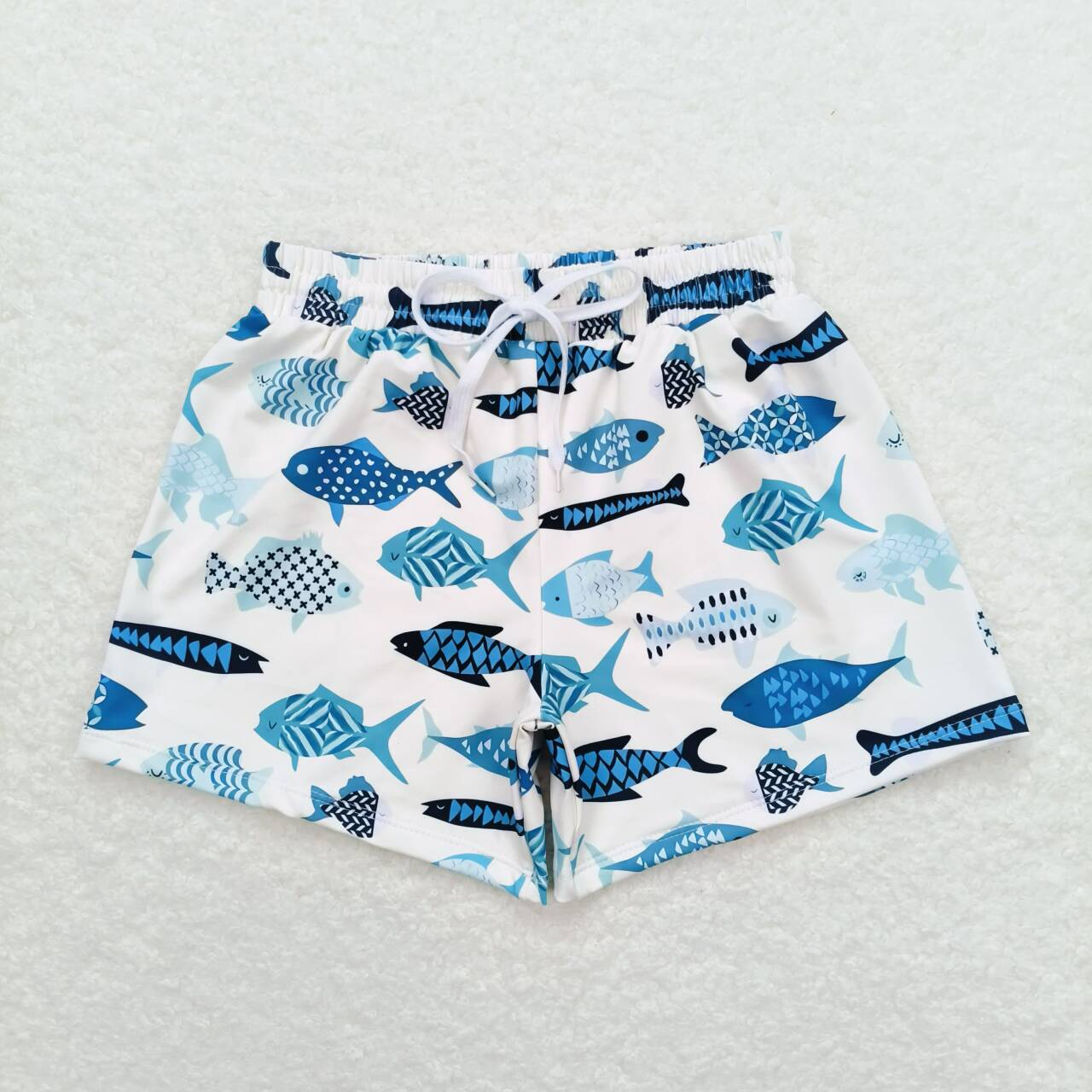 S0399 Fish Print Boys Swim Trunks