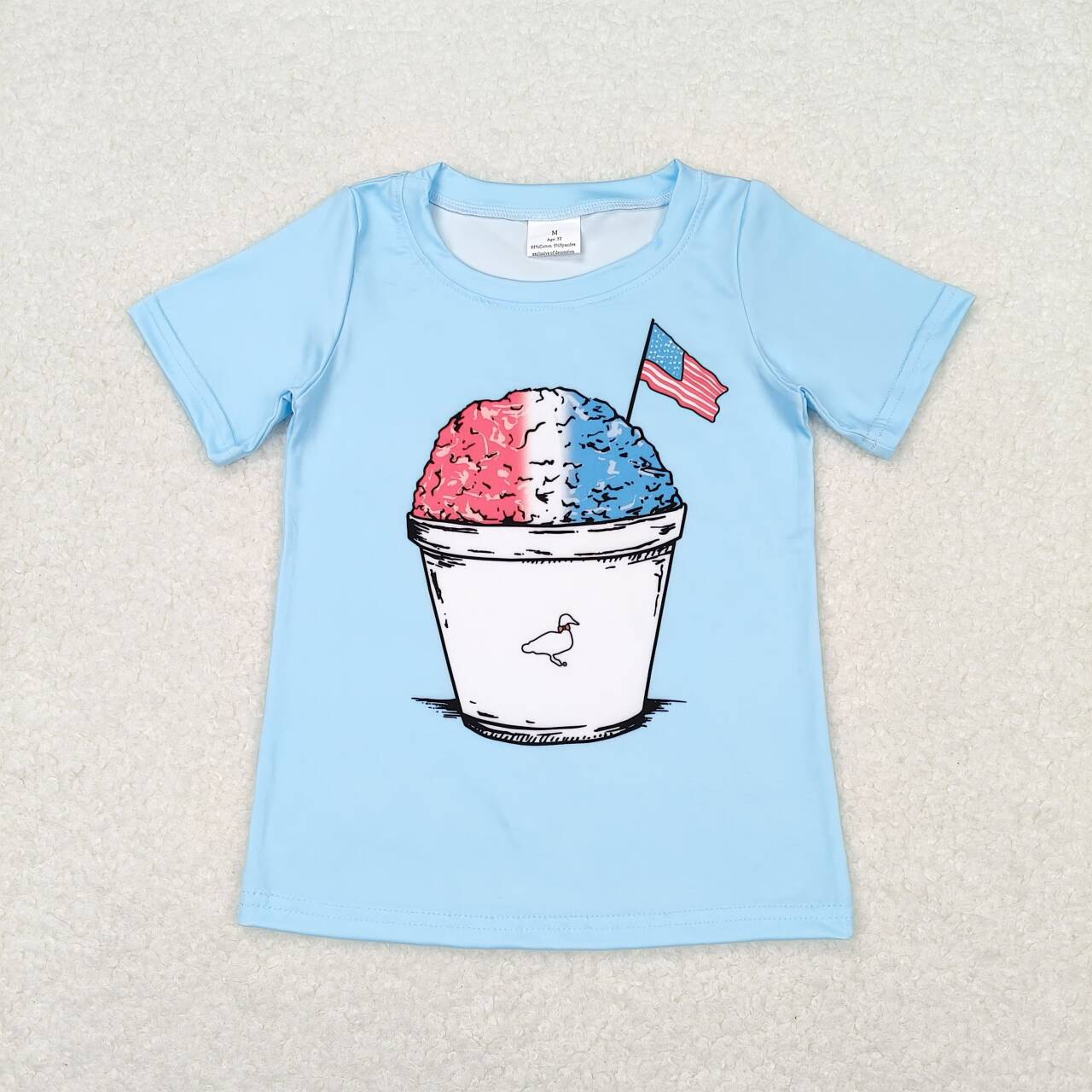 BT0648 Bucket of Sand Flags Print Kids 4th of July Tee Shirts Top