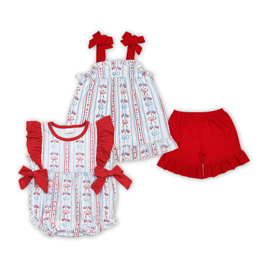 Flag Bows Print Sisters 4th of July Matching Clothes