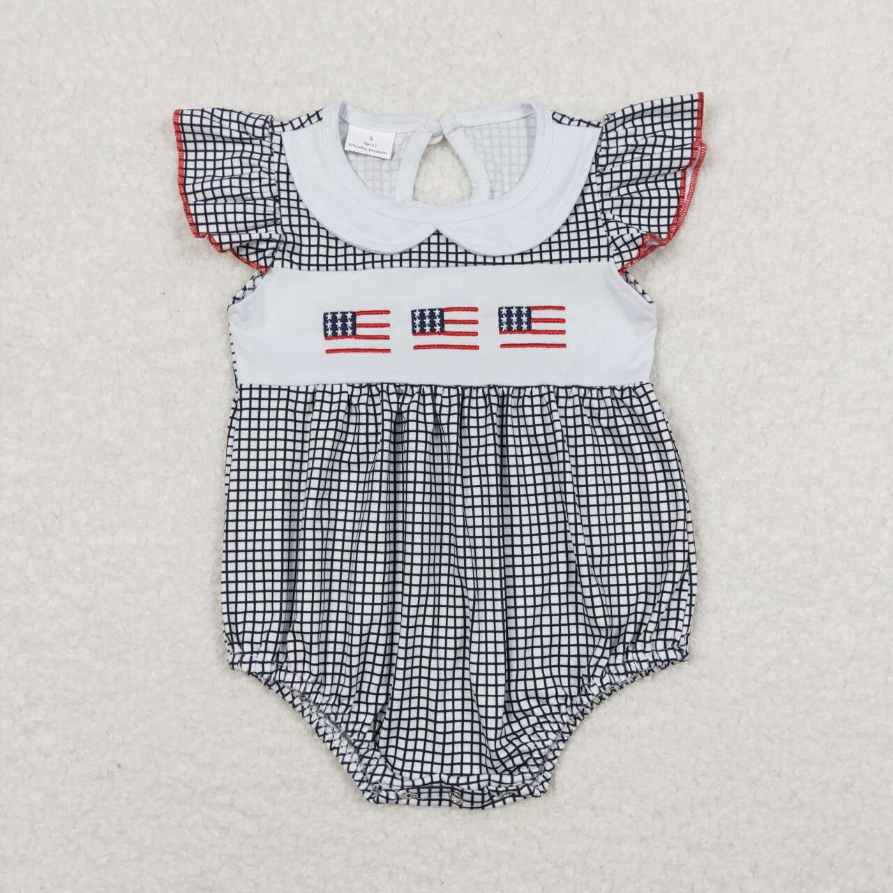 SR1000 Flag Embroidery Plaid Baby Girls 4th of July Romper