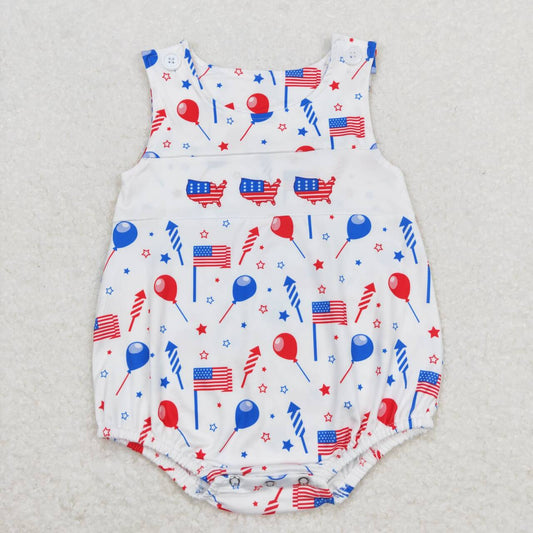 SR1105 Flag Balloon Print Baby Boys 4th of July Romper