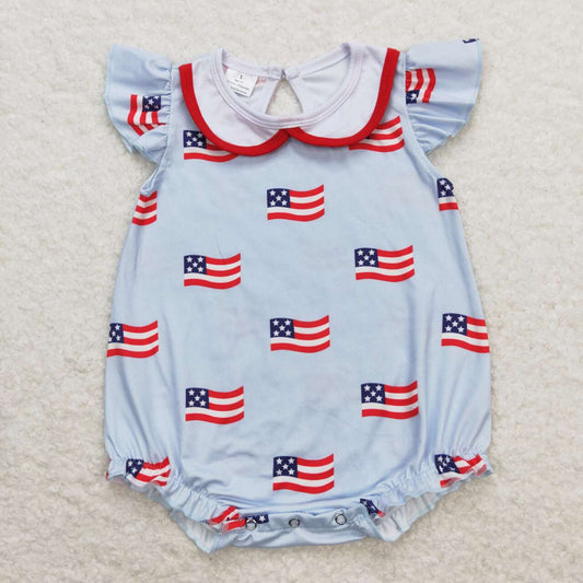 SR1123 Flags Print Baby Girls 4th of July Romper