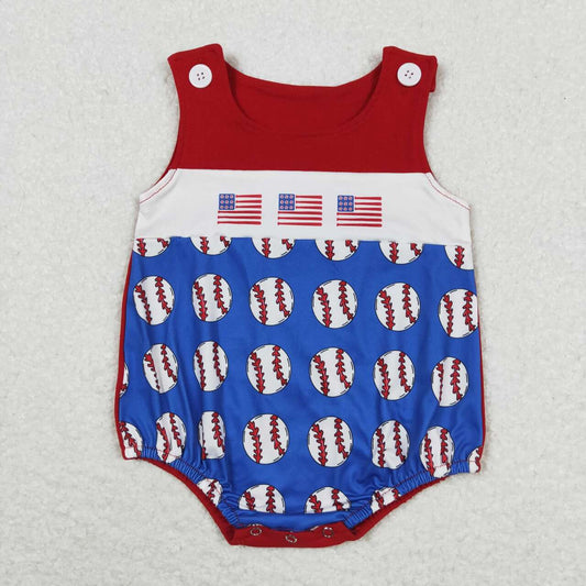 SR1194 Flags Baseball Print Baby Boys Summer Romper