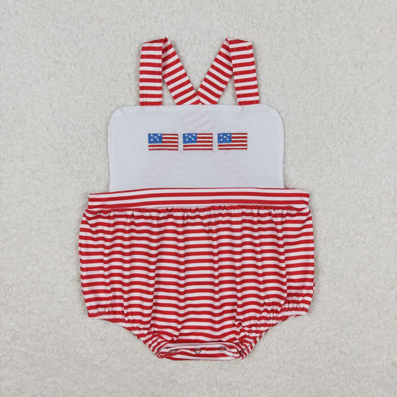 Flags Embroidery Red Stripes Print Sibling 4th of July Matching Clothes