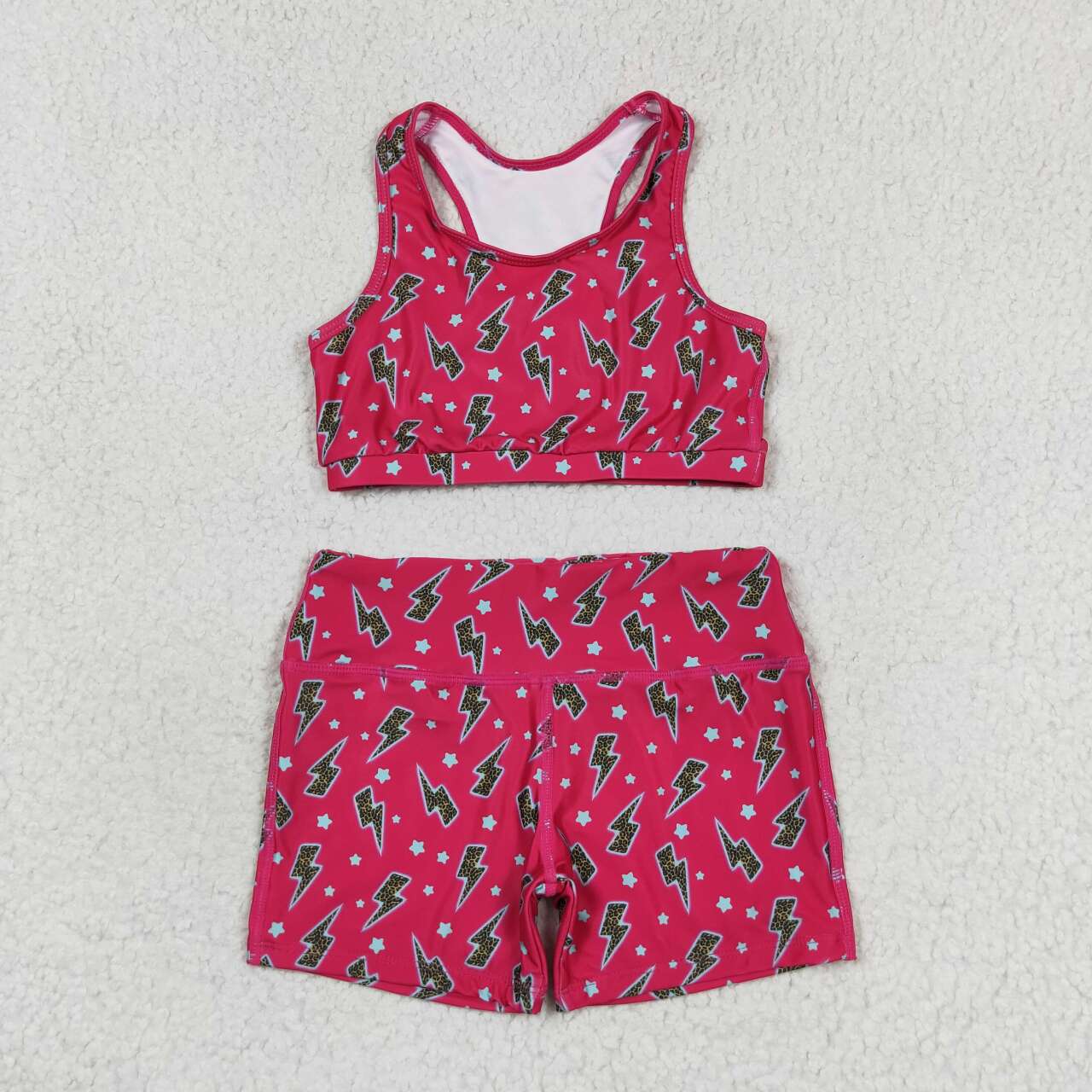 GSSO0903 Hot Pink Flash Stars Print Girls Summer Clothes Set