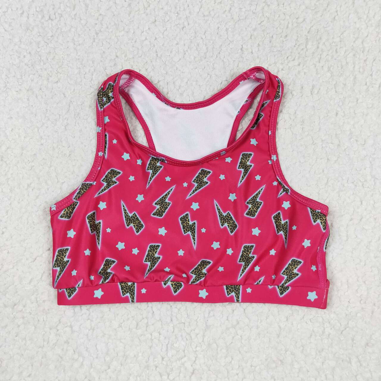 GT0519 Hot Pink Flash Stars Print Girls Summer Tee Shirts Top