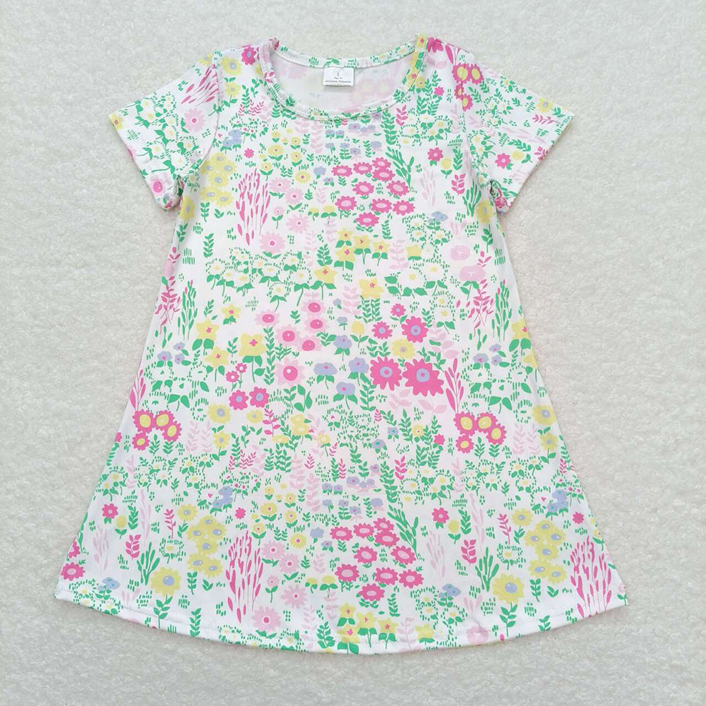 Flowers Print Girls Summer Fashion Knee Length Dress Sisters Wear