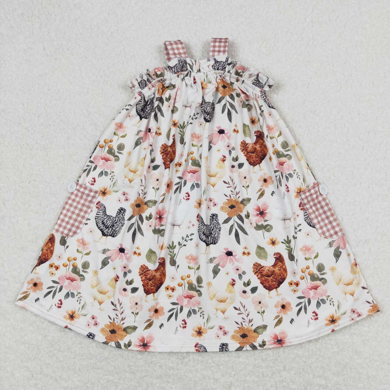 Chicken Flowers Print Pockets Sisters Summer Matching Clothes