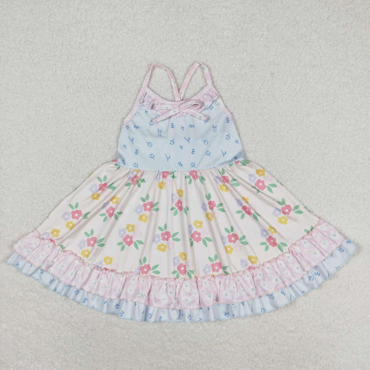 GSD0882 Flowers Print Girls Summer Knee Length Dress