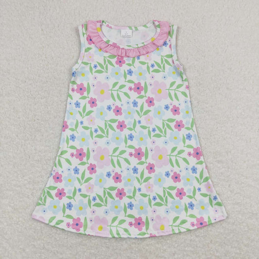 GSD0893 Flowers Print Girls Summer Knee Length Dress