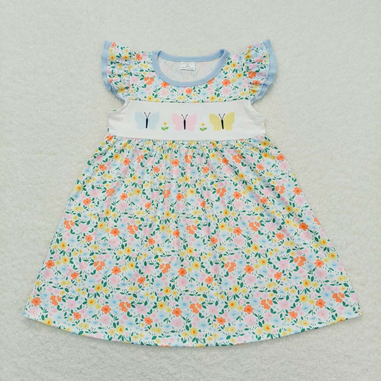 GSD0916 Butterfly Flowers Print Girls Summer Knee Length Dress