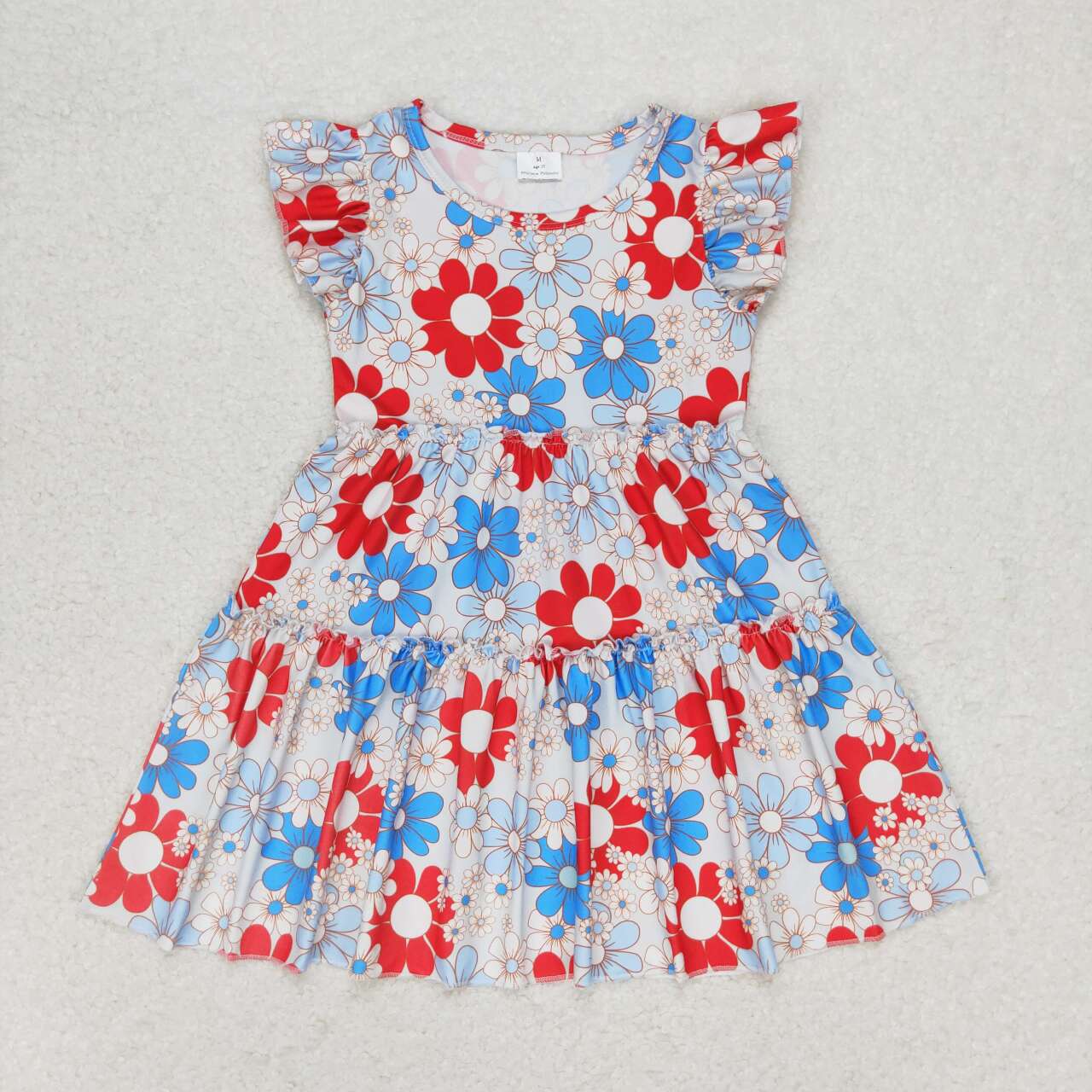 GSD0921 Flowers Print Girls 4th of July Knee Length Dress