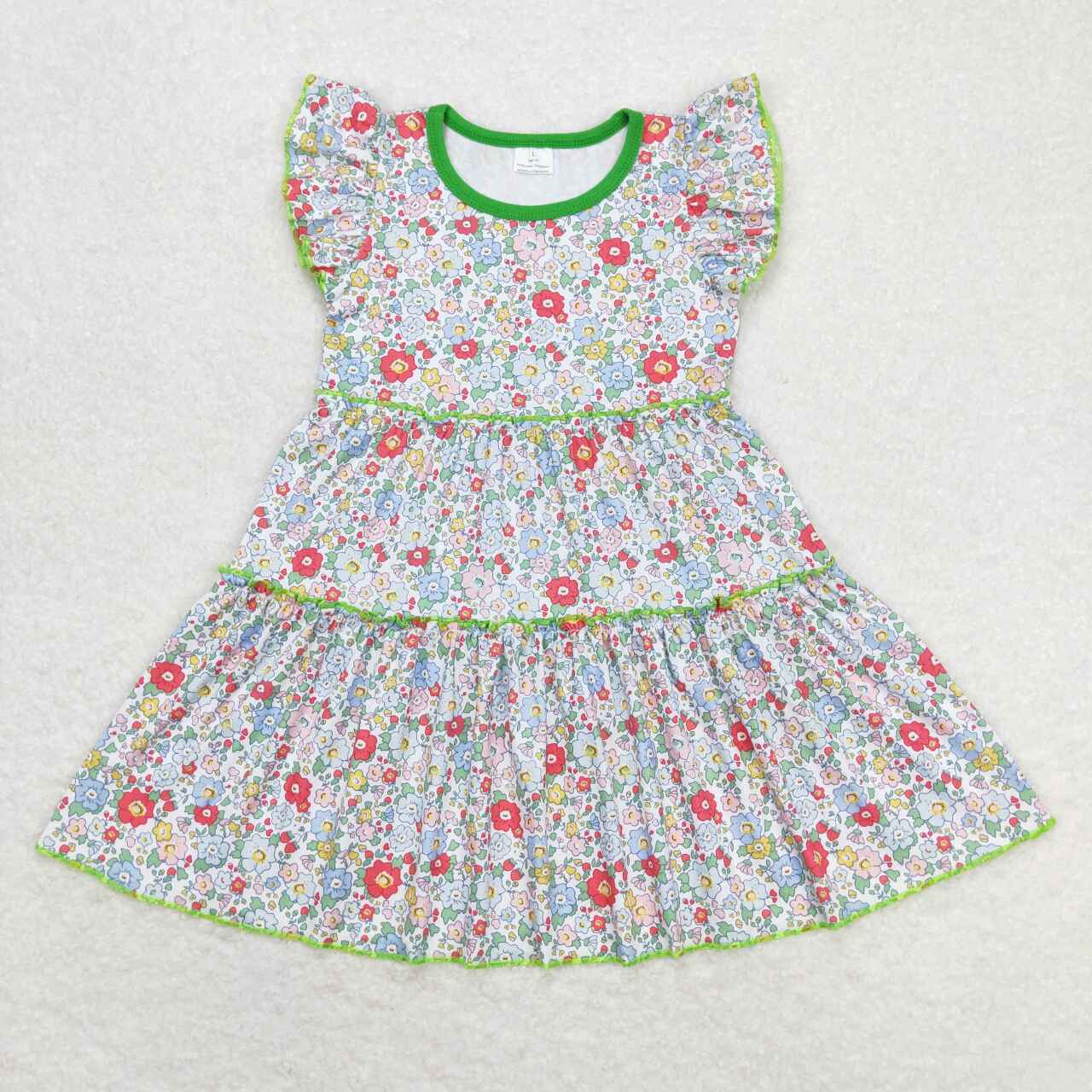 GSD0948 Flowers Print Girls Summer Knee Length Dress