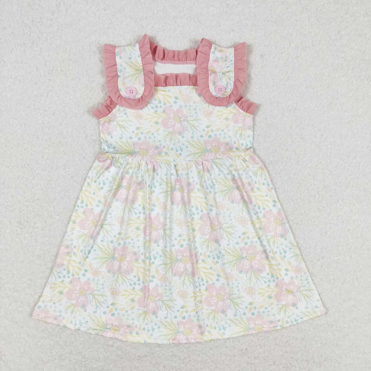 GSD1119 Flowers Print Girls Knee Length Summer Dress