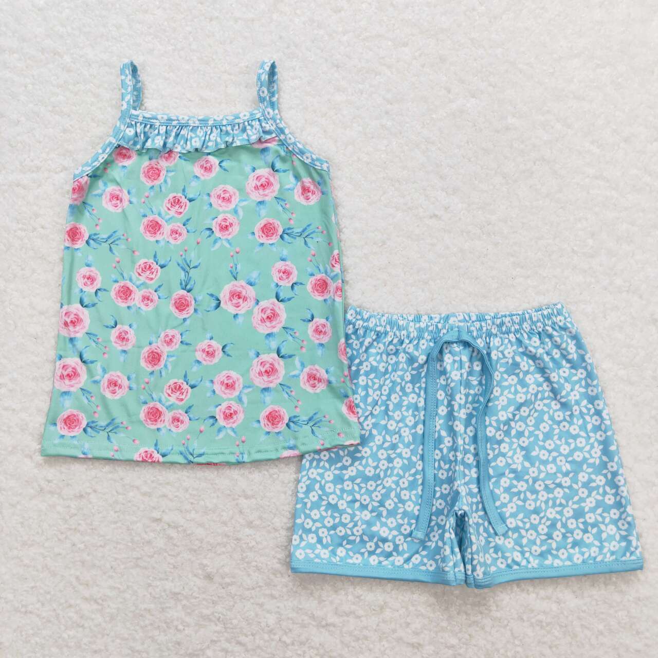 Flowers Fruits Print Girls Summer Clothes Set Sisters Wear