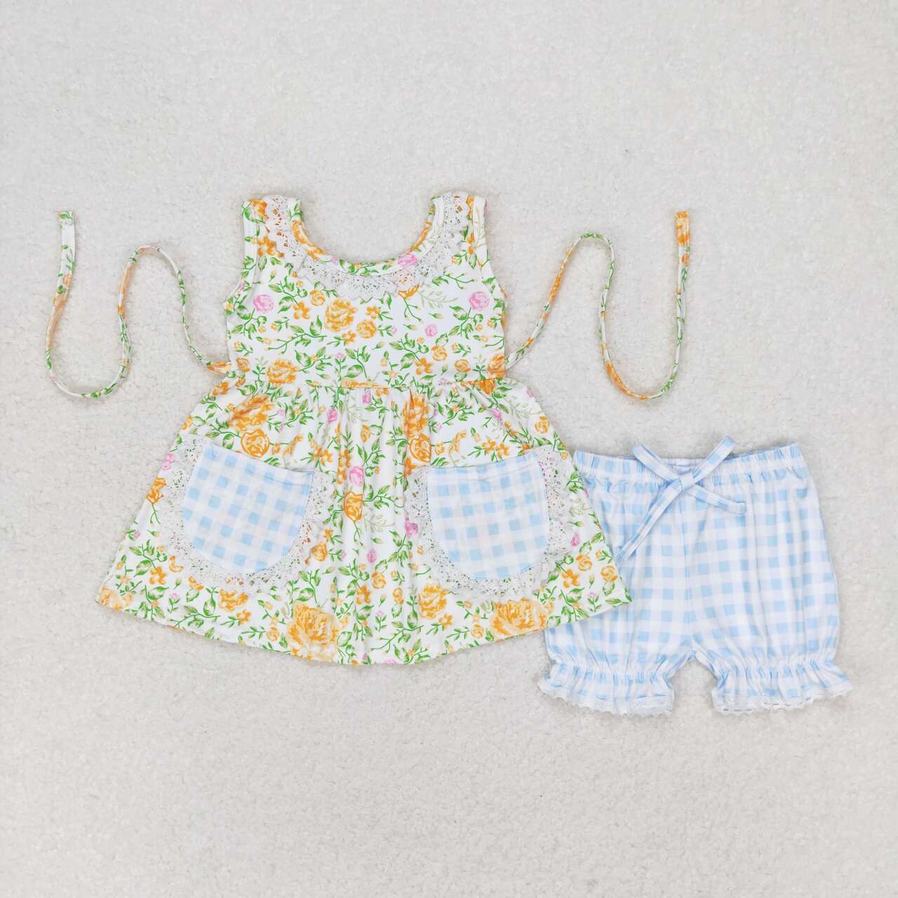 GSSO0871 Orange Flowers Print Tunic Top Shorts Girls Summer Clothes Set