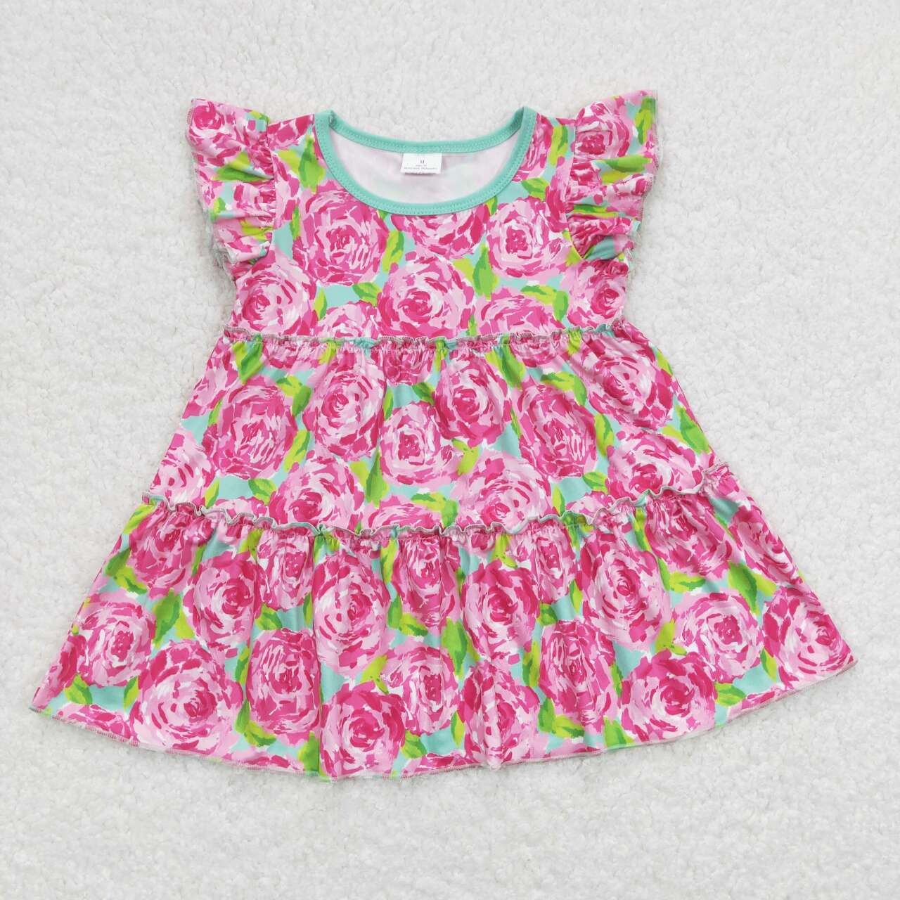 GSSO0615 Pink Flowers Tunic Top Ruffle Shorts Girls Summer Clothes Set